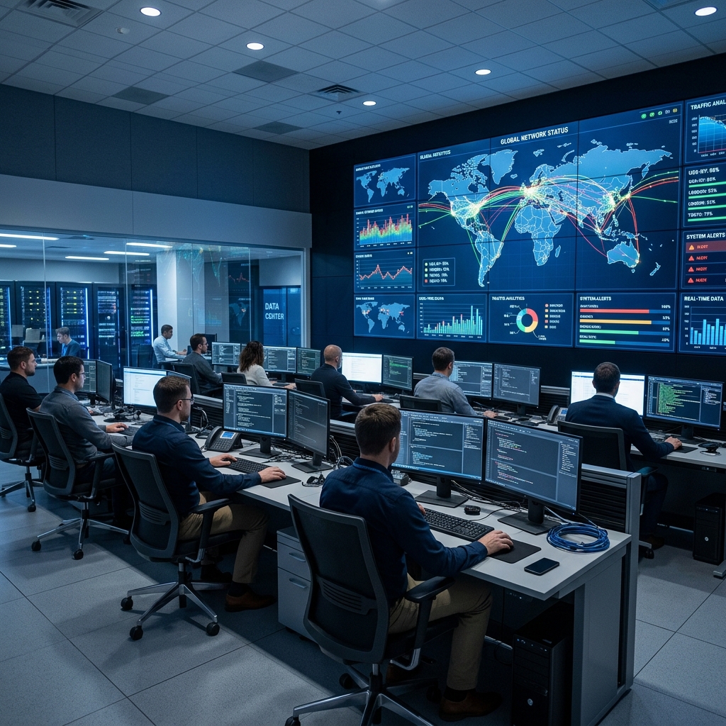 Modern NOC Center with world maps